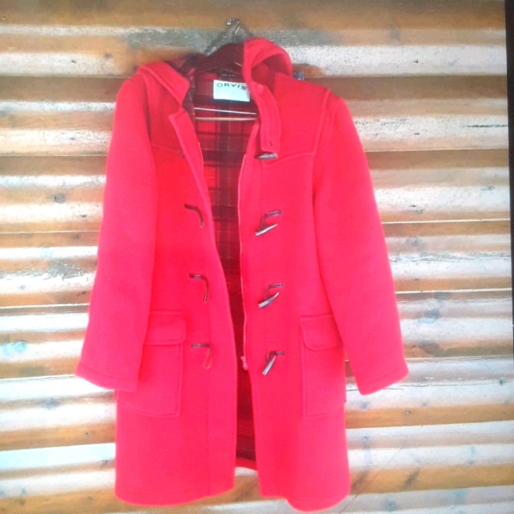 ⚜️ Vintage Orvis JACKET Women's RED Wool Toggle Coat M-XL EVC PEACOAT